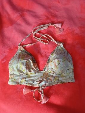 Victorias Secret Pastel Paisley Halter Bikini Triangle Top Tassels Beads Large